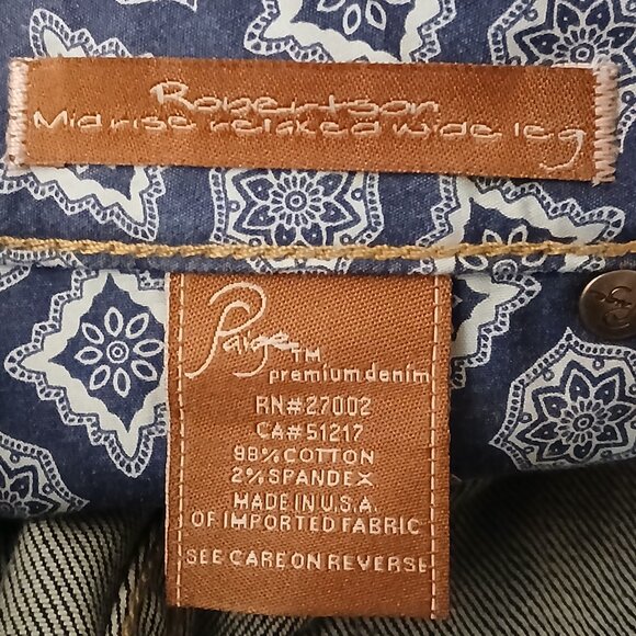 Paige Jeans Size 26 Robertson Low Rise Relaxed Wide Leg Flare Dark Wash USA Made - Picture 8 of 9